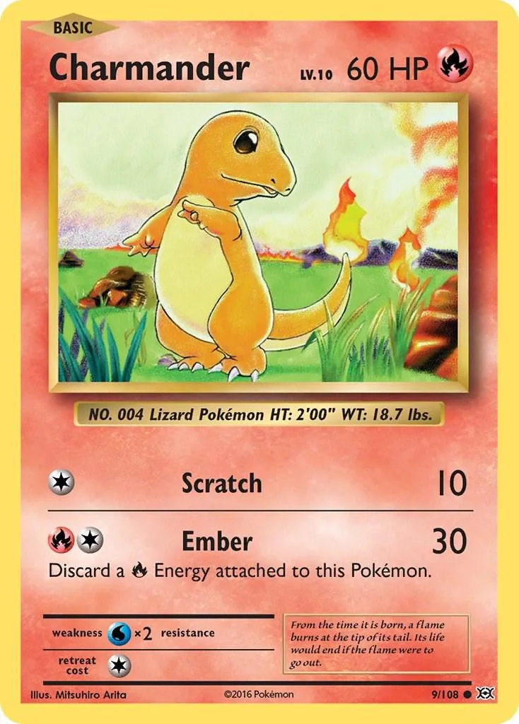 Orange Charmander Pokémon card, showing the creature in a grassy outdoor setting.