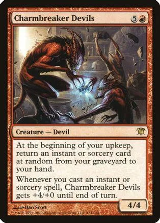 Red and black devil creature card with spell text and 4/4 power.
