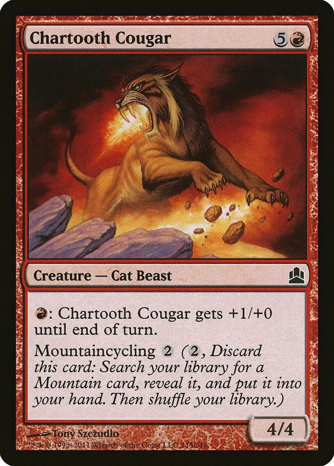 Orange cougar creature card art on a black and red border.