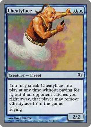 Bald, muscular figure in brown and white, holding a small object, on a collectible card.