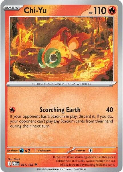 Pokémon card: Chi-Yu, fiery orange and black art, HP 110.