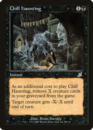 Dark fantasy card art showing a monstrous figure in a spooky, gothic setting.