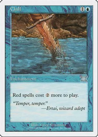 Blue and brown fantasy art card titled "Chill" with text box.