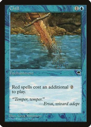 Blue and brown landscape art on a Magic: The Gathering card titled "Chill.