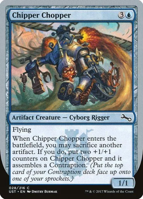 Blue and silver cyborg on a futuristic motorcycle, card art.