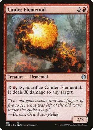 Fire elemental creature card with fiery explosion art, showing 3 mana cost.