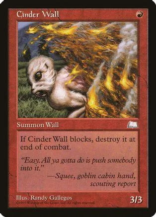Cinder Wall Magic: The Gathering card art showing a creature amidst fire.