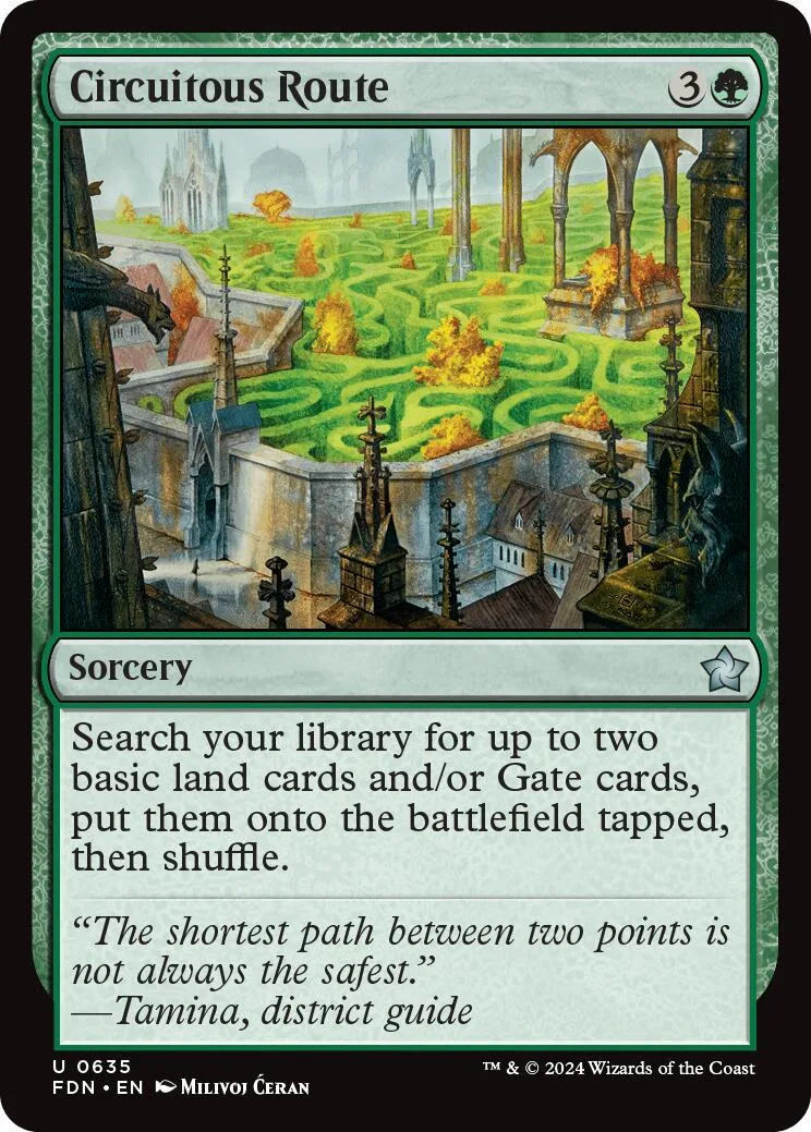 Green maze landscape scene on a Magic: The Gathering card.