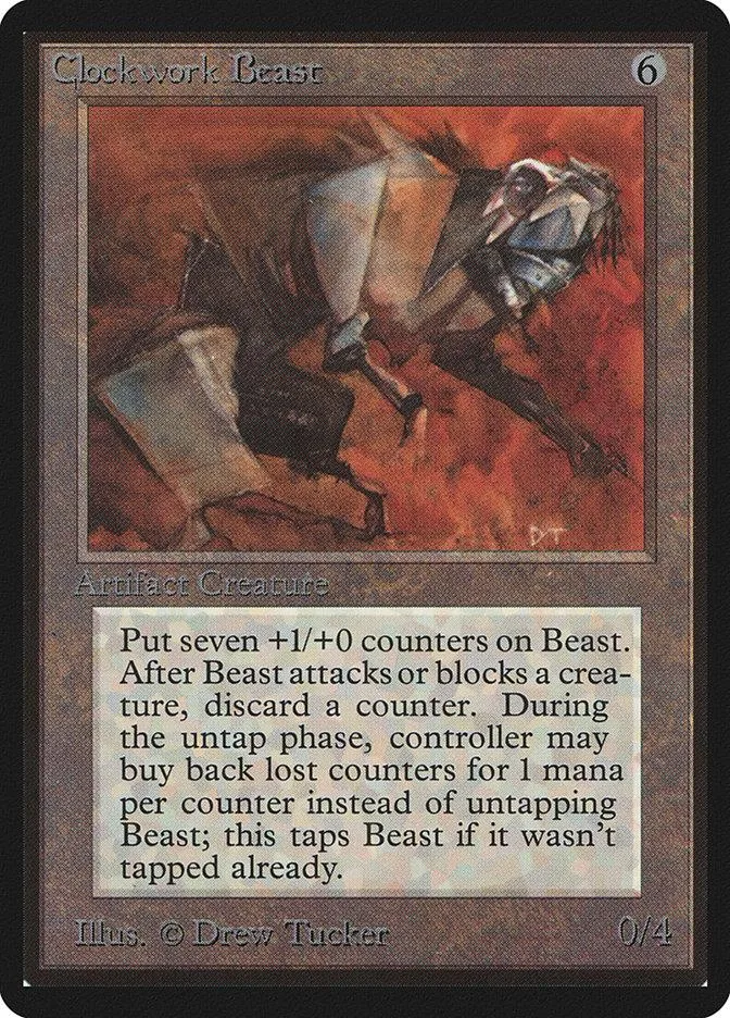 Card art depicts a dark, mechanical beast charging through a fiery scene.