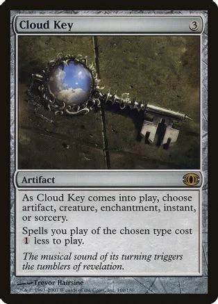 Silver key artifact card with blue glowing orb, showing Cloud Key text.