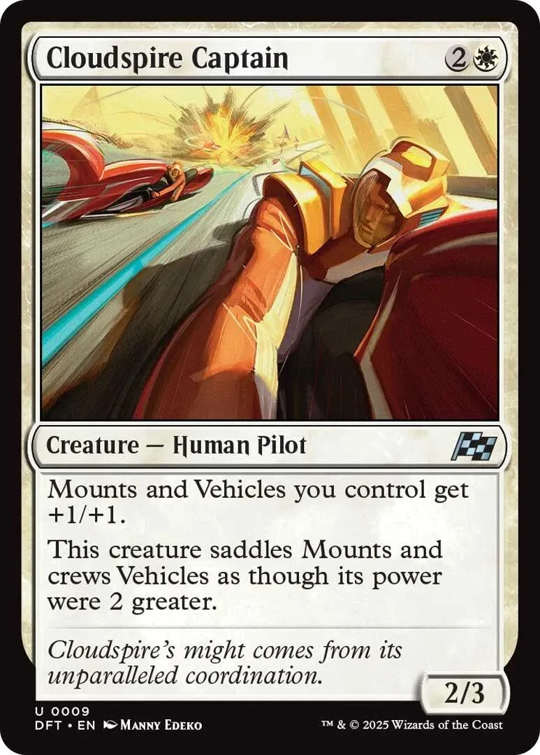 Card art shows a pilot in a futuristic vehicle against a bright, fiery background.