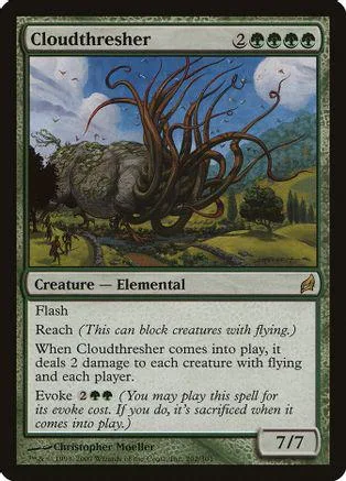 Large, dark, root-like creature in a green landscape on a trading card.