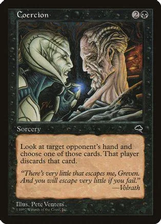 Two monstrous, pale figures face each other on a dark, mystical card.