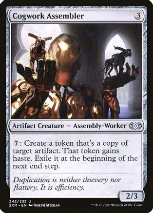 Metal-themed creature card art. Dark, industrial scene with metallic figures.