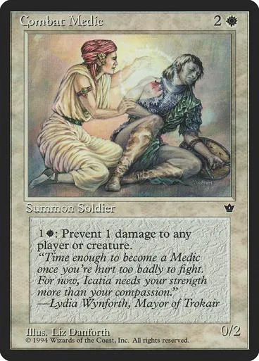 Card art depicts two figures, one tending to the other, in a fantasy setting.