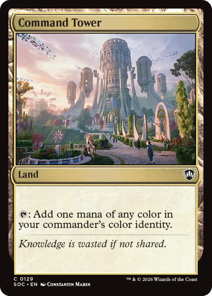 Fantasy city landscape on a Magic: The Gathering card, Command Tower.