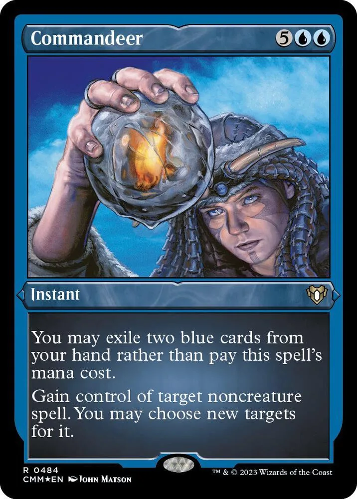 Card art shows hand holding glowing orb over woman's face. Commander card.