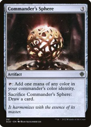 Magic: The Gathering Commander's Sphere card, metallic sphere art, black and white.
