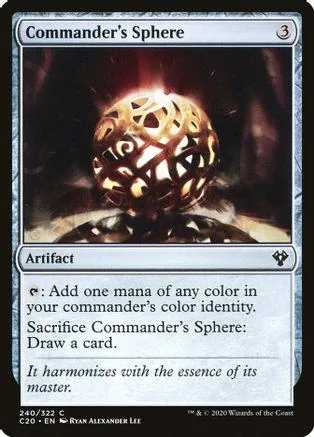 Gold, patterned sphere on dark background. Magic: The Gathering card.