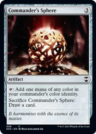 Magic: The Gathering Commander's Sphere card, gold and black artwork.