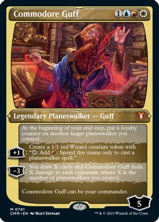 Red-robed, bearded planeswalker on card art. Black and gold frame.