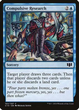 Wizard figure in red and black armor on a blue magic card.
