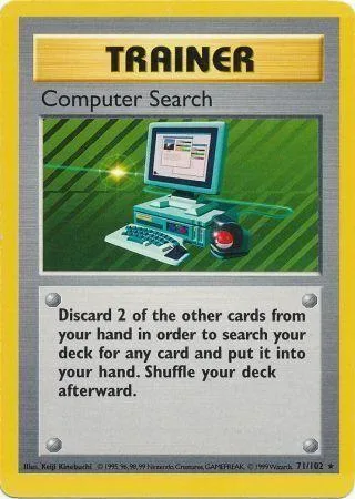Trainer computer search card featuring a monitor and keyboard on green field.