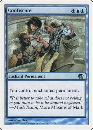 Card art depicts three figures in a boat; blue and white frame.