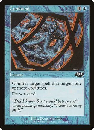 Blue and black Magic: The Gathering card, "Confound," showing a dark, chaotic scene.