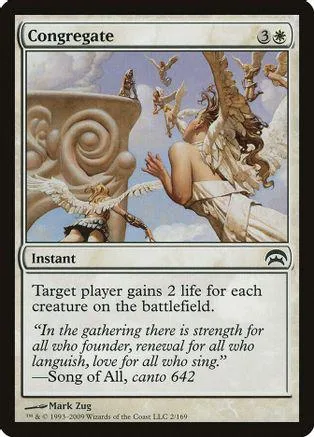 Magic: The Gathering card, "Congregate," showing winged figures in a light sky.