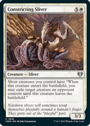 Brown, scaly creature coiled around a brown, textured background on a card.