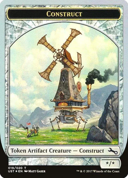 Mighty windmill structure in a green field under a bright sky.