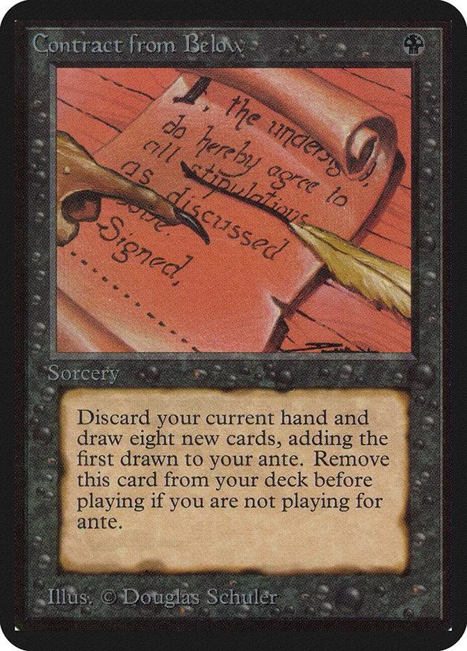 Magic: The Gathering card, "Contract from Belalox," showing a signed scroll.