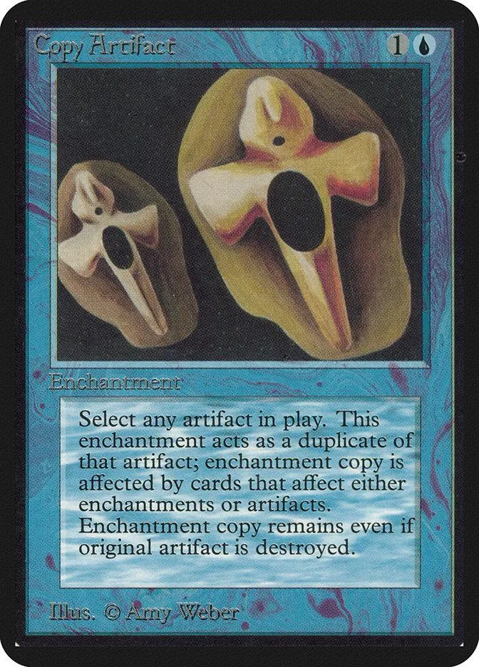 Magic: The Gathering "Copy Artifact" card, blue and white art, mint condition.
