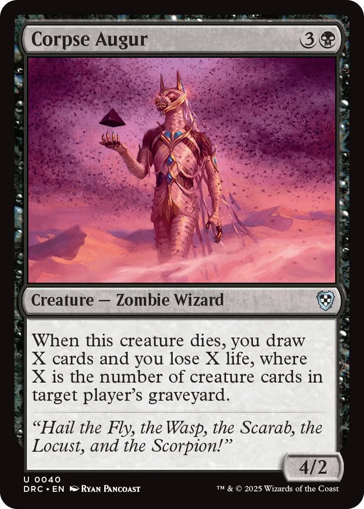 Purple wizard creature card with horned figure, showing spell effect text.
