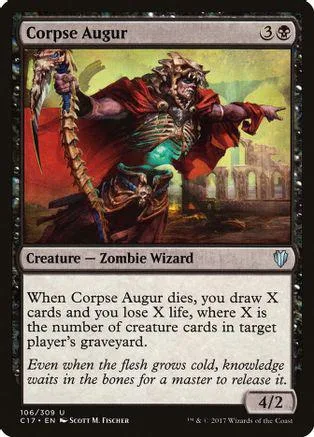 Zombie wizard creature card, dark colors, showing a monstrous figure.