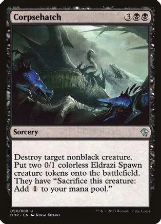 Black and blue creature art on a Magic: The Gathering Sorcery card.