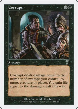Dark fantasy art card featuring warriors in a dimly lit scene.