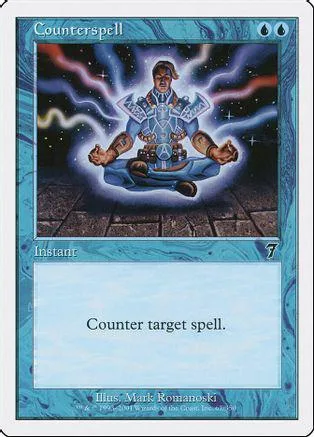 Blue and white Magic: The Gathering card featuring a meditating figure surrounded by lightning.