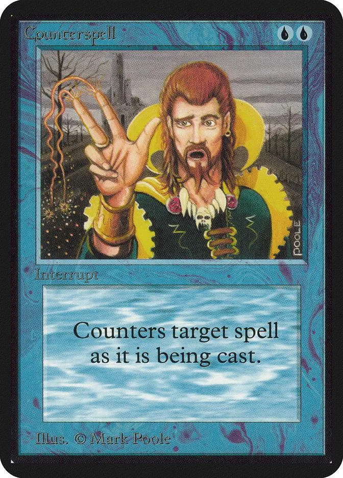 Card art featuring bearded man with red hair making a hand gesture. Blue and purple border.