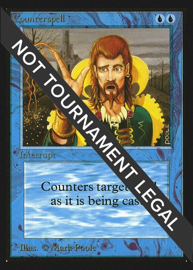 Magic: The Gathering card, Counterspell, featuring a bearded man illustration.