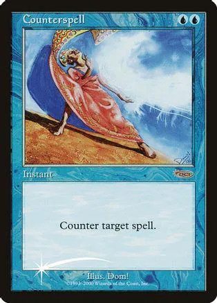 Red-robed figure on hill against blue sky on a Magic: The Gathering card.