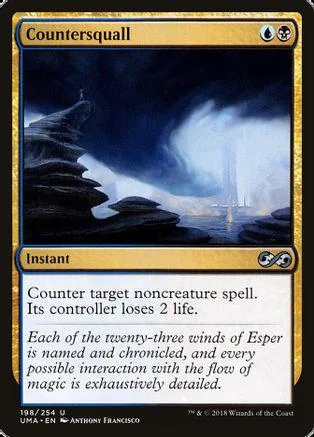 Blue and black Magic: The Gathering card, Countersquall, showing stormy sky.