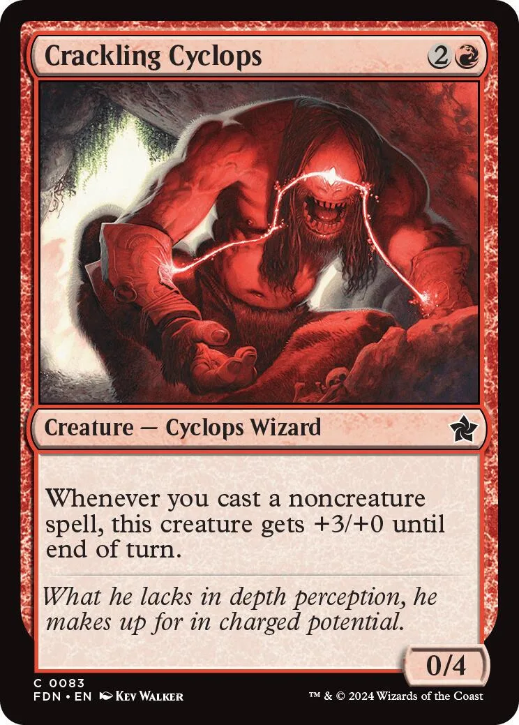 Red cyclops wizard with glowing energy, on a Magic: The Gathering card.