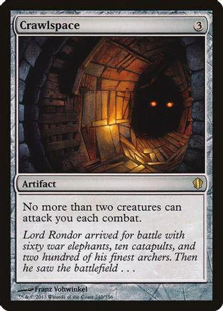 Dark, wooden tunnel art on a Magic: The Gathering card titled "Crawlspace.