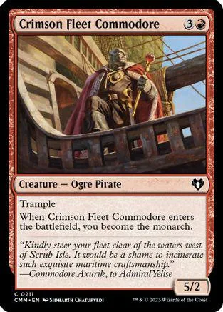 Ogre pirate figure in red cloak on a ship, fantasy art card.