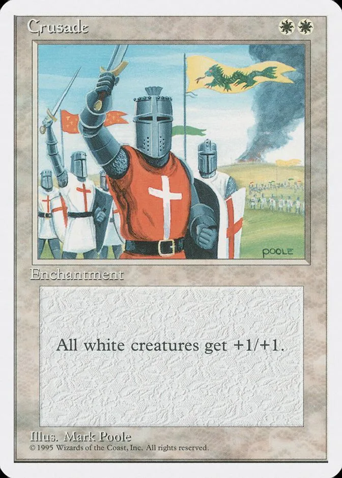 Crusade card featuring a knight in armor with a white cross.