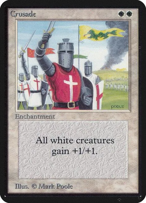 Crusade Enchantment card featuring a knight in red and grey armor.