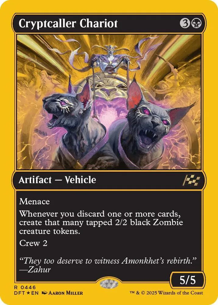 Black cat creatures on a chariot, dark fantasy art, Magic: The Gathering card.