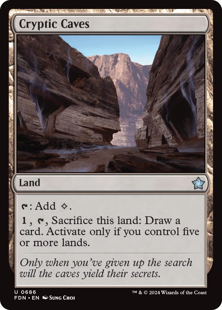 Mystical cave landscape art on a Magic: The Gathering land card.